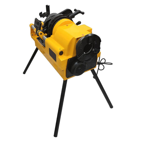 Heavy Duty 220V Electric Pipe Threader And Cutter With Trade Grade NPT BSPT Dies Half To Three Inch Metal Tubing Rock Solid Multifunction Threading Reamer 750W Shop Staple, yellow electric machine