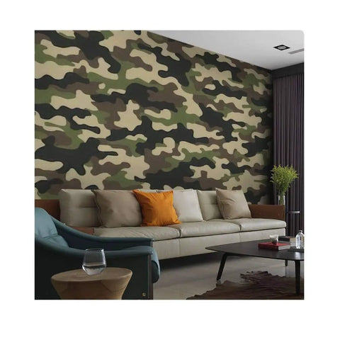 Living room with Self Adhesive Camouflage Wallpaper Roll 144 By 100 Inches Military Army Pattern Peel And Stick Wall Mural