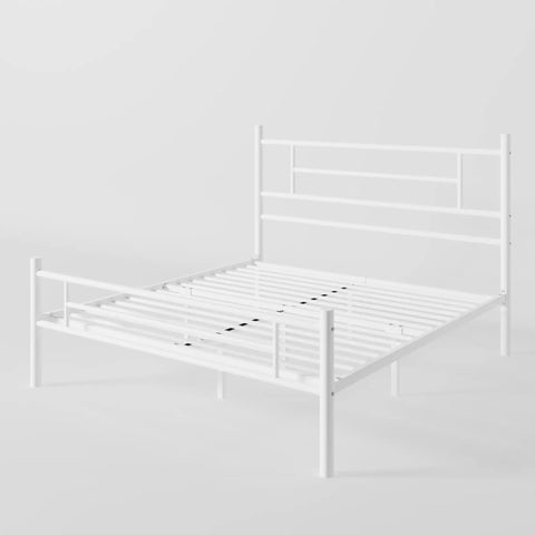 Built Tough Full Size Metal Bed Frame With Classic Headboard And Footboard In Crisp White featuring a clean design and steel slats.