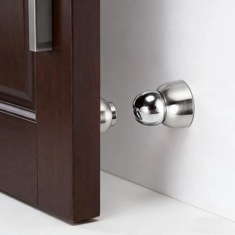 Stainless Steel Magnetic Door Stopper Set 2 Pack Heavy Duty Door Holder Keeps Doors From Slamming Like A Boss Rust Proof SUS304 shown installed