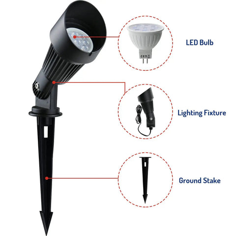 Low Voltage LED Landscape Lights Kit Eight Pack For Driveway Yard Lawn And Patio Warm White 12V AC DC Waterproof Spotlight with components