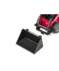 Focus on Manitou 3300V Skid Steer Loader Toy With Movable Bucket And Arm Rubber Tread Farm Tires, showing black bucket detail.