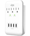 Three-Outlet Wall Mount Surge Protector With 900 Joules, Four USB Ports Delivering 4.8A Total, Built-In Phone Holder Cradle, ETL Certified, Perfect for Home, School or Office, Space-Saving 2 Pack view