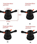 Professional Grade Wheel Balancer Quick Release Wing Nut And Pressure Cup Hub Shaft Nut Kit displaying thread sizes 40mm, 38mm, 36mm.
