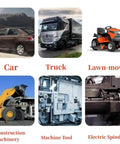 Collage featuring car, truck, lawn-mower, construction machinery, machine tool, and electric spindle