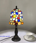 Colorful Cobblestone Tiffany Style Stained Glass Table Lamp With Six Inch Shade, Handcrafted Copper Foil, 15 Inch Tall, Multi Colored Glass, E12 Bulb Not Included