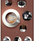 American And Italian Style Two Flavor Espresso Machine With Dual Pumps and cup of espresso on brown surface