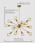 Modern Gold Sputnik Chandeliers Set Of 12 Brass Industrial Ceiling Lights adjustable height dimensions display