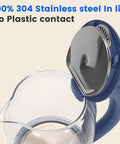 Glass Electric Kettle With No Plastic Contact With Water 1.8L open lid view showing 304 stainless steel interior and blue handle.