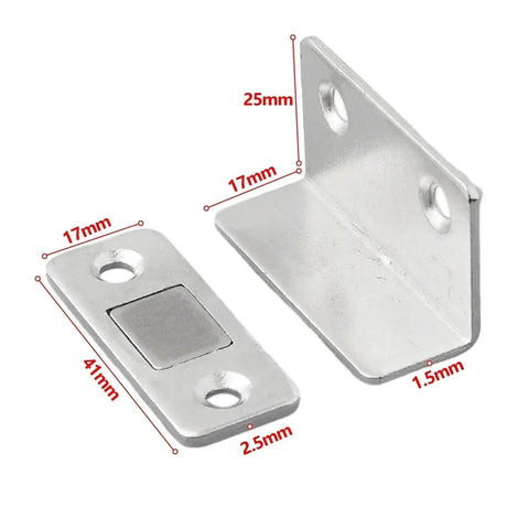 Ultra Thin Magnetic Cabinet Catches 10 Pack Invisible Adhesive Drawer Magnets with measurements in silver.