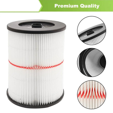 Replacement Cartridge Filter For Wet Dry Vacs Five Gallon And Larger Fits Six Gallon Eight Gallon Twelve Gallon Sixteen Gallon Thirty Two Gallon Vacuums General Purpose Heavy Duty Vacuum Filter Two Pack, showing premium quality design, close-up of pleated texture.