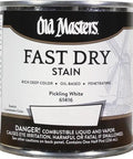 Quick Cure Interior Oil Based Wood Stain In Pickling White can with label, 236 mL, for enhancing wood surfaces.