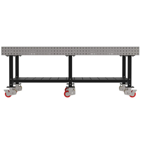 Heavy Duty Welding Fixture Table 96X48X36 Steel Workhorse With Built In Shelf, showing flat surface and rolling casters.