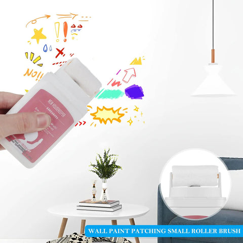 Hand using 2 Pack Small Roller Wall Patch Kit With Spackle Roller Roll On Wall Repair Tool on colorful interior wall decor.