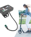 Large LED Display Meter For Electric Bikes 24V 36V 48V Multifunctional Computer With 5 Pin Connector alongside scooter rider