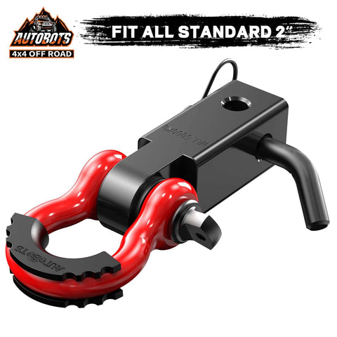 2 Inch Tow Hitch Receiver With Three Quarter Inch D Ring Shackle, Forty Five Thousand Pound Break Strength, Eleven Thousand Pound Working Load, Includes Five Eighth Inch Hitch Pin, Off Road Tow Gear For Trucks And Trailers, Red And Black
