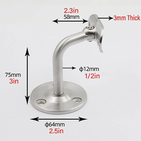 Heavy Duty Stainless Steel Handrail Kit For Indoor And Outdoor Decks Stairs And Balconies With No Sweat Wall Mount Setup and Pro Grade Two Inch Tubing Safety Guard Rail System wall mount bracket detail image.