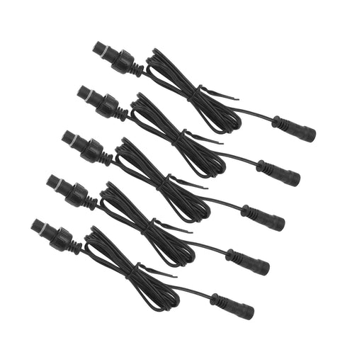 Heavy Duty 3.3 Foot Deck Light Extension Cable With Sturdy Two Pin IP67 Waterproof Male Female Connector, six cables arranged neatly.