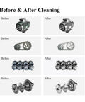 Before and after cleaning with Degassing Ultrasonic Cleaner 10L For DPF PCB And Jewelry Cleaning, motor and gears shown.