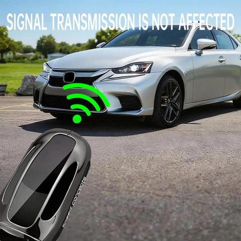Sleek Rugged Carbon Fiber Key Fob Protector Case Optimized Perfect Fit Tesla Model X showing signal transmission unaffected.