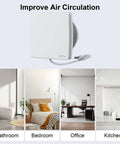 4 Inch Wall Mount Exhaust Fan 56 CFM Plug In Quiet Bathroom Vent With Backdraft Damper displayed in various room settings.