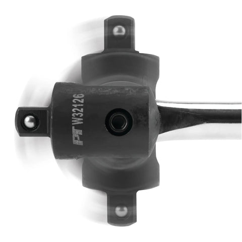 Close-up of swivel head of Heavy Duty 30 Inch Breaker Bar With 180 Degree Swivel Head for 1/2 Inch Drive in Chrome Vanadium steel.