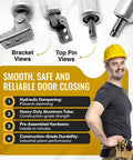Rugged Heavy Duty 10 Inch Retracted Hydraulic Door Closer Cylinder For Trash Chute Doors with bracket and top pin views