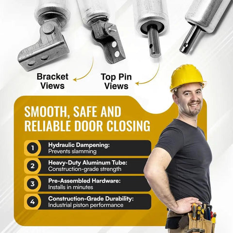 Rugged Heavy Duty 10 Inch Retracted Hydraulic Door Closer Cylinder For Trash Chute Doors with bracket and top pin views