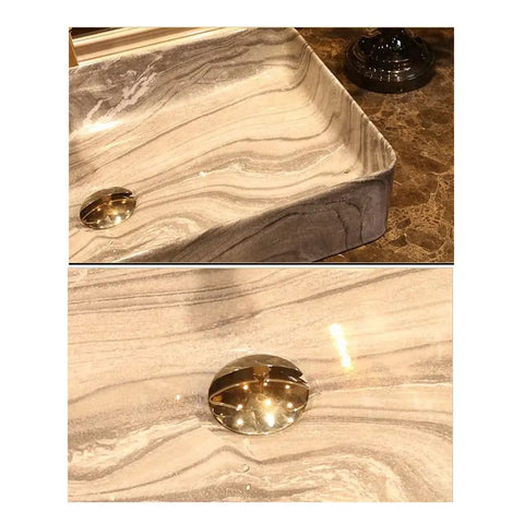 USZWBY Vessel Sinks Bathroom Sink Art Countertop Basin Rectangular Ceramic Washbasin top view showcasing modern marble design and drain.