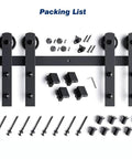 10 Ft Double Door Sliding Barn Door Hardware Track Kit With Straight Pulley, Heavy Duty Steel Rail hardware parts layout