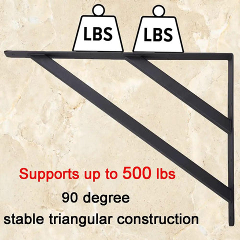 Two Pack Rock Solid Shelf Brackets 16 By 12 Inch Wall Mounted Heavy Duty Floating Support Braces Matte Black Steel Braces Built Like A Tank showing 90-degree triangular support design.