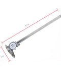 Pro Grade Dial Caliper With Knurled Lock 0 To 12 Inches Measuring Range Stainless Steel Precision Tool shown fully extended.