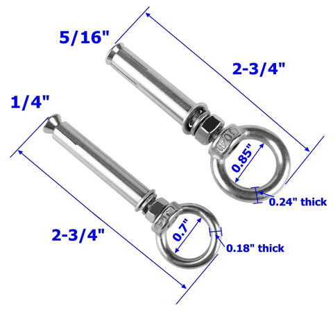 Beefy Heavy Duty Concrete Wall Eyebolt Anchors Set, 6 Pcs Expansion Eyebolts M6x70mm In 304 Stainless Steel dimensions diagram
