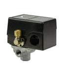 Four Port 95-125 Psi Air Compressor Pressure Switch With Unloader Valve And Manual On Off Lever, 1/4 Inch Compression Connection shown