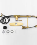 Brushed Gold Kitchen Faucet With Dual Function Pull Out And Pull Down Sprayer, Solid Single Handle With Deck Plate, No-Fuss Installation components