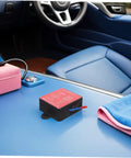 No Sweat Auto Rescue 30G Fire Extinguisher inside vehicle, with super sticky back adhesive for easy access during road trips.