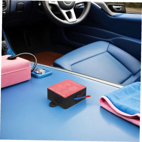 No Sweat Auto Rescue 30G Fire Extinguisher inside vehicle, with super sticky back adhesive for easy access during road trips.