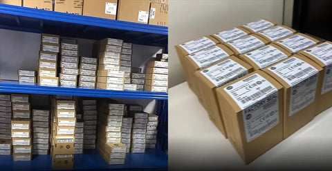 Warehouse shelves with boxed 64 Channel IO Mixed Unit For Industrial PLC System Input Output Expansion Module High Density IO Block