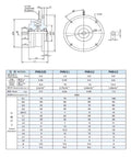 Technical diagram and specifications for Magnetic Particle Brake PMB Series 0.05 To 0.5 for industrial equipment.