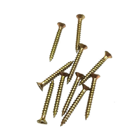 M4x35mm Wood Screws Flat Head Countersunk Self Tapping Coarse Thread Carbon Steel Yellow Zinc Coating For Wood To Wood Carpentry And Drywall
