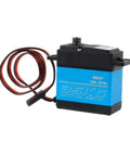 Heavy Duty Digital Servo Motor Pushing 35kg Torque On 7.4V High Voltage Full Metal Gear Assembly 360 Continuous Rotation Heat Protected Setup showing blue casing and wire.