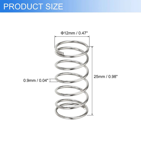 10 Pack 0.9mm Wire Diameter 12mm Outer Diameter 25mm Length Stainless Steel Compression Springs 304 For Ballpoint Pen Pressure And Quick Home And Shop Repairs Silver