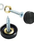 40 Piece Black 16mm Stainless Steel Mirror Screw Covers With Copper Washers And Decorative Caps For Glass Furniture Wardrobes And Tables displaying black screw covers and copper washers.