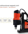 Heavy Duty Magnetic Drill Featuring Adjustable Speed And Forward Reverse Tapping Functions Delivering Smooth Steel Drilling And Industrial Metalwork That Goes Off Without A Hitch, in orange and black with controls visible.