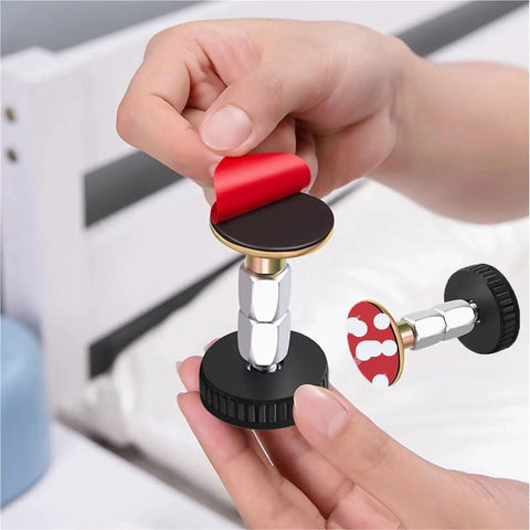 Hands showing No Wobble Headboard Stopper Set For Adjustable Bed Frames And Furniture 10 Pcs Universal Threaded Stabilizers in use.