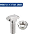 M8x25mm T Slot Drop-In Bolt And M8 Hex Nut Set, carbon steel, for 40 Series aluminum profiles, showing bolt and nut up close