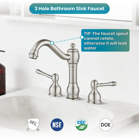 Widespread 8 Inch Bathroom Faucet For Sink With 3 Holes, Two Lever Handles, Deck Mount, Pop Up Drain, Brushed Nickel Finish