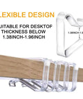 Close-up of 24 Pack Transparent Tablecloth Clips, showing flexible design on table edge with size 1.38 to 1.96 inches.