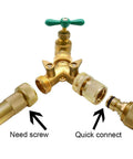 Garden Hose Quick Connect Fittings Set 3/4 Inch GHT Solid Brass Connectors With 2 Female Couplers And 2 Male Nipples Plus 4 Washers Easy Snap On System For Standard Hoses No Tools Needed, showing connectors and hose setup.