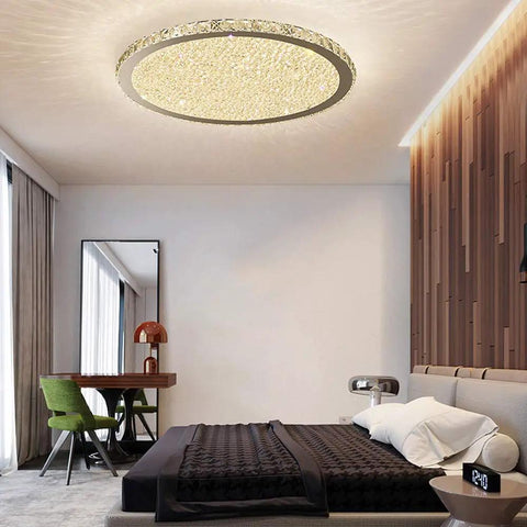 Crystal Round LED Flush Mount Ceiling Light Dope Modern Glow Warm White Close To Ceiling Chandelier Fixture For Living Room